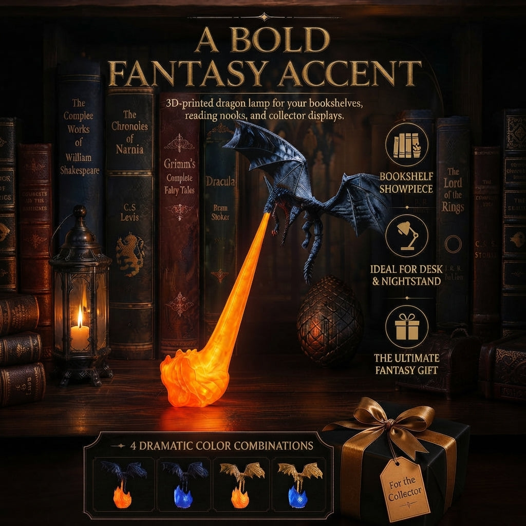 Dragon Bookshelf Nook Light, Fire-Breathing Dragon Bookshelf Decor