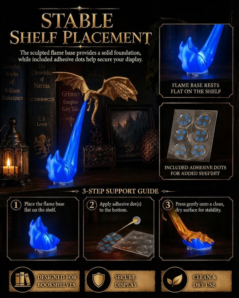 Dragon Bookshelf Nook Light, Fire-Breathing Dragon Bookshelf Decor