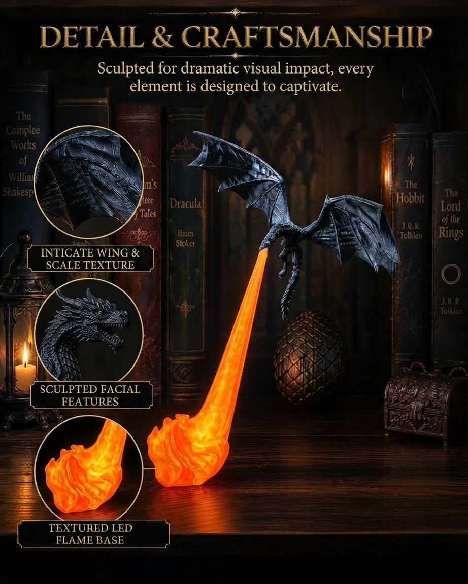 Dragon Bookshelf Nook Light, Fire-Breathing Dragon Bookshelf Decor