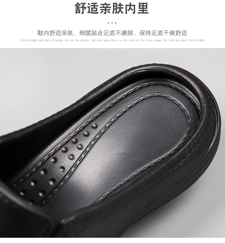 Plus Size 46 Non Slip Chef Shoes Men's Casual Leather Shoes Baotou Half Slippers Lazy Shoe Slip-on Driving Shoe Outdoor Slippers